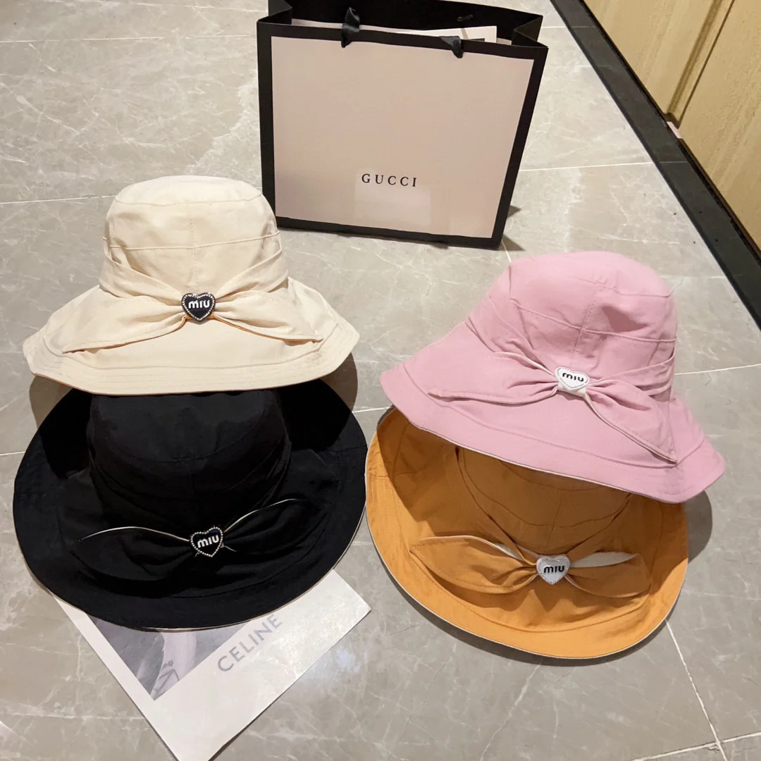 Новинка весны/лета 2023 года от Miu Miu — Широкополая рыбацкая шляпа с бабочкой — Оранжевая