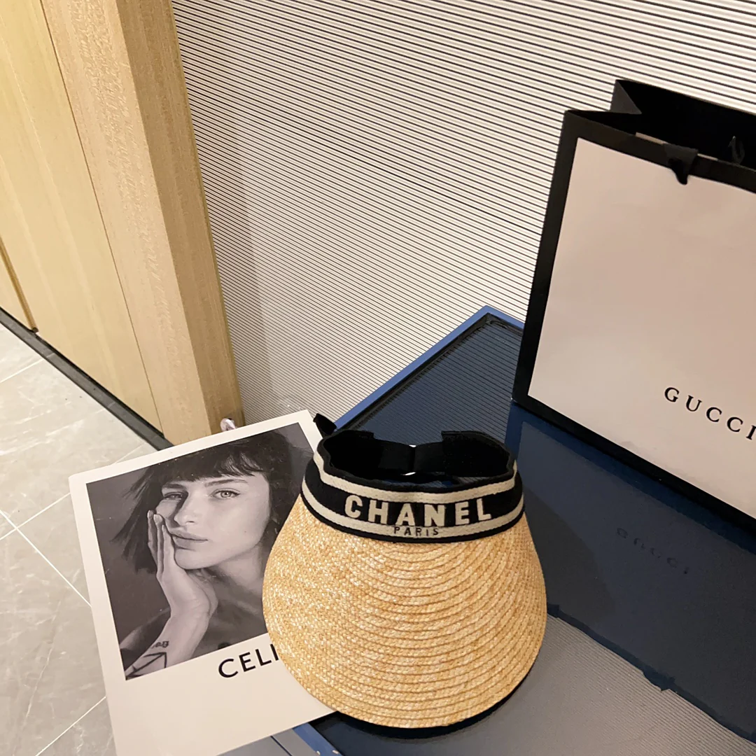 Новинка сезона весна/лето 2023 от Chanel - Соломенная шляпа с открытой шириной - Солнцезащитная шляпа - Черная