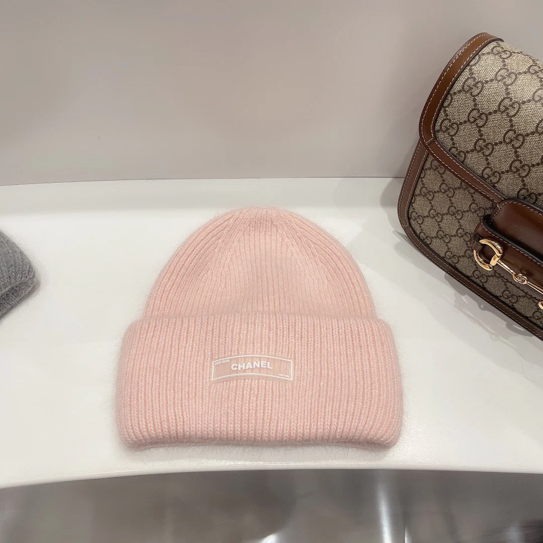 Chanel - Вязаная шапка из кроличьего меха - Розовая - 1