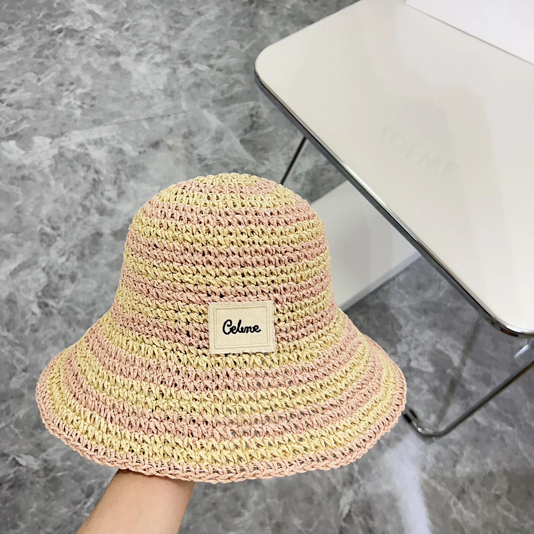 Новая панама Celine 2024 в радужном лоскутном стиле - розовая.