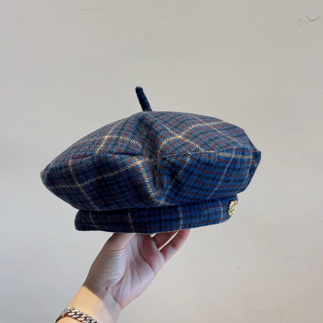 Prada - Ретро клетчатый берет осенне-зимнего сезона - синий