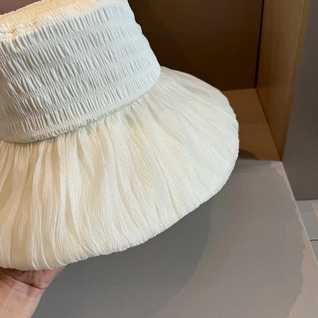 Новая плиссированная шляпа от солнца Miu Miu 2024 с бантом - белая.