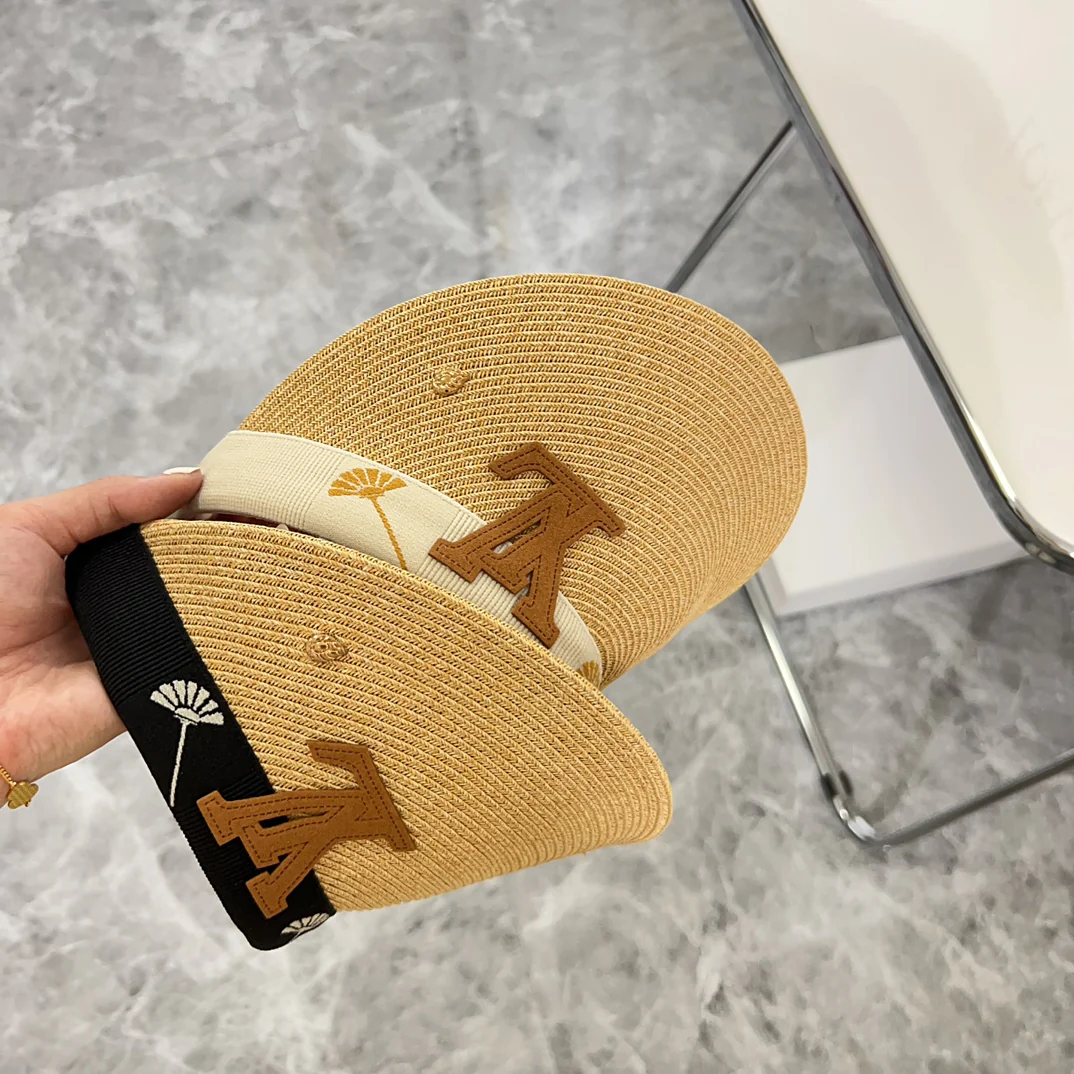 Новинка LV 2024 — Солнцезащитная шляпа из рафии — Белая