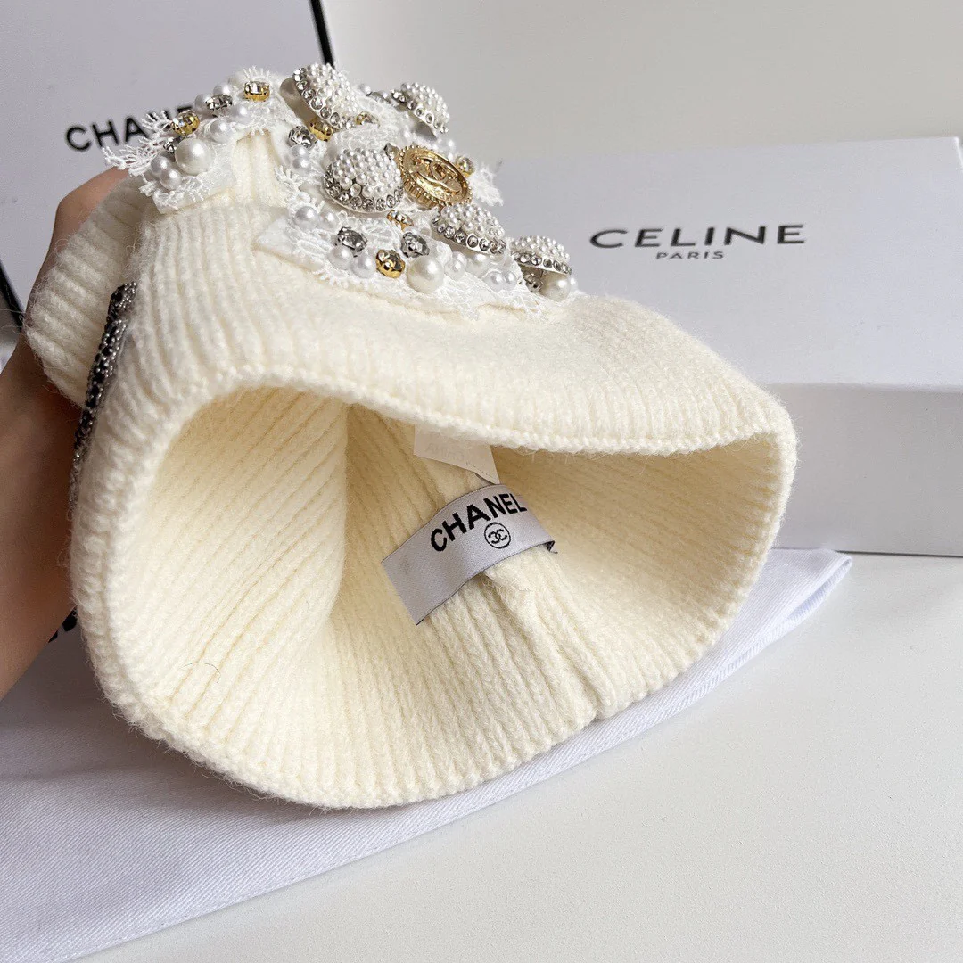 Chanel - Вязаная шапка - Белая