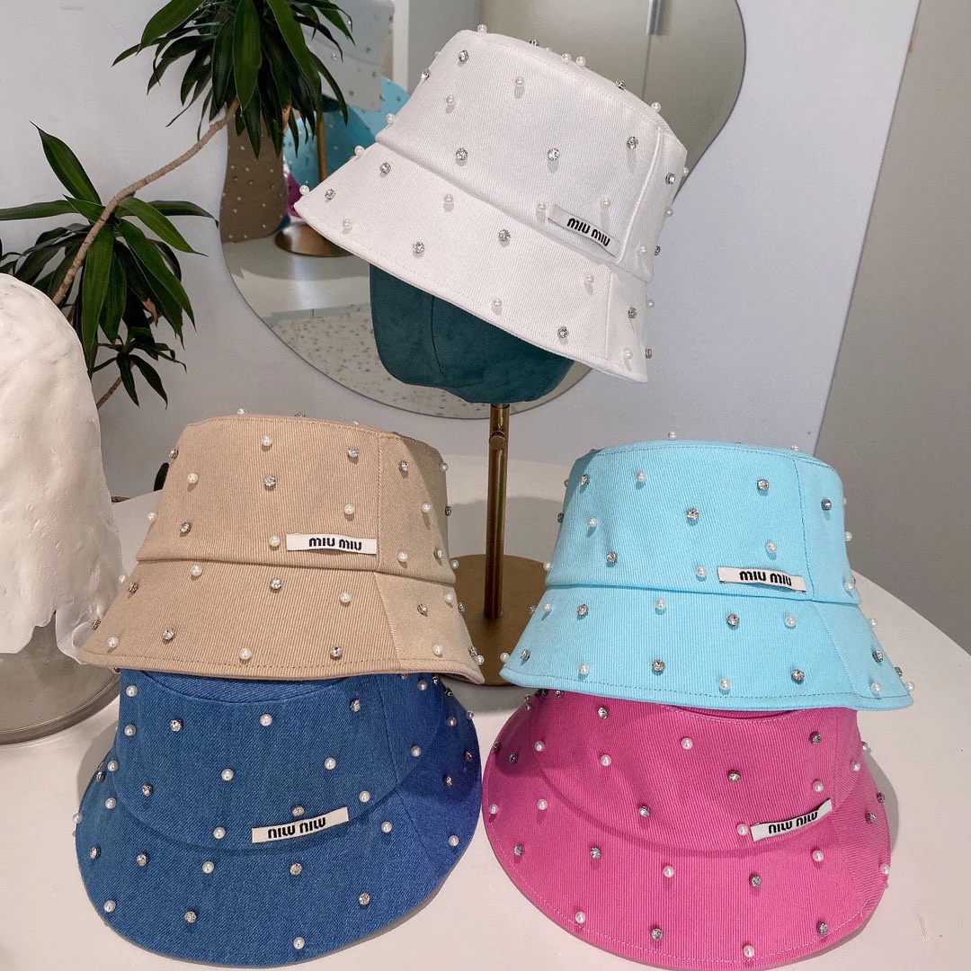 Miu Miu - Популярный товар в интернете - Панама из парусины - Обильно украшена жемчугом и стразами - 5 цветов - 2