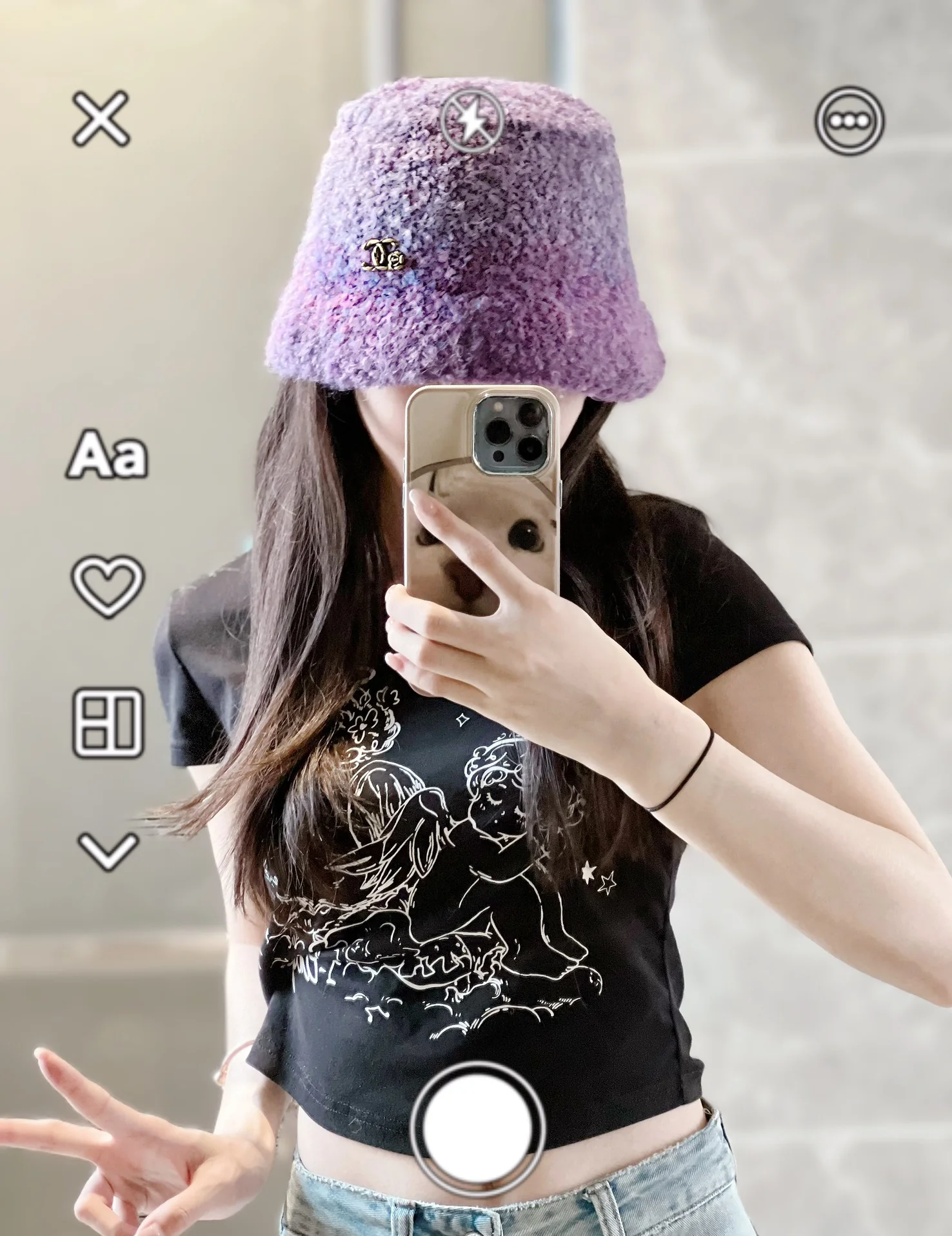 Кашемировая вязаная рыбацкая шапка Chanel осень/зима 2023 — фиолетовая