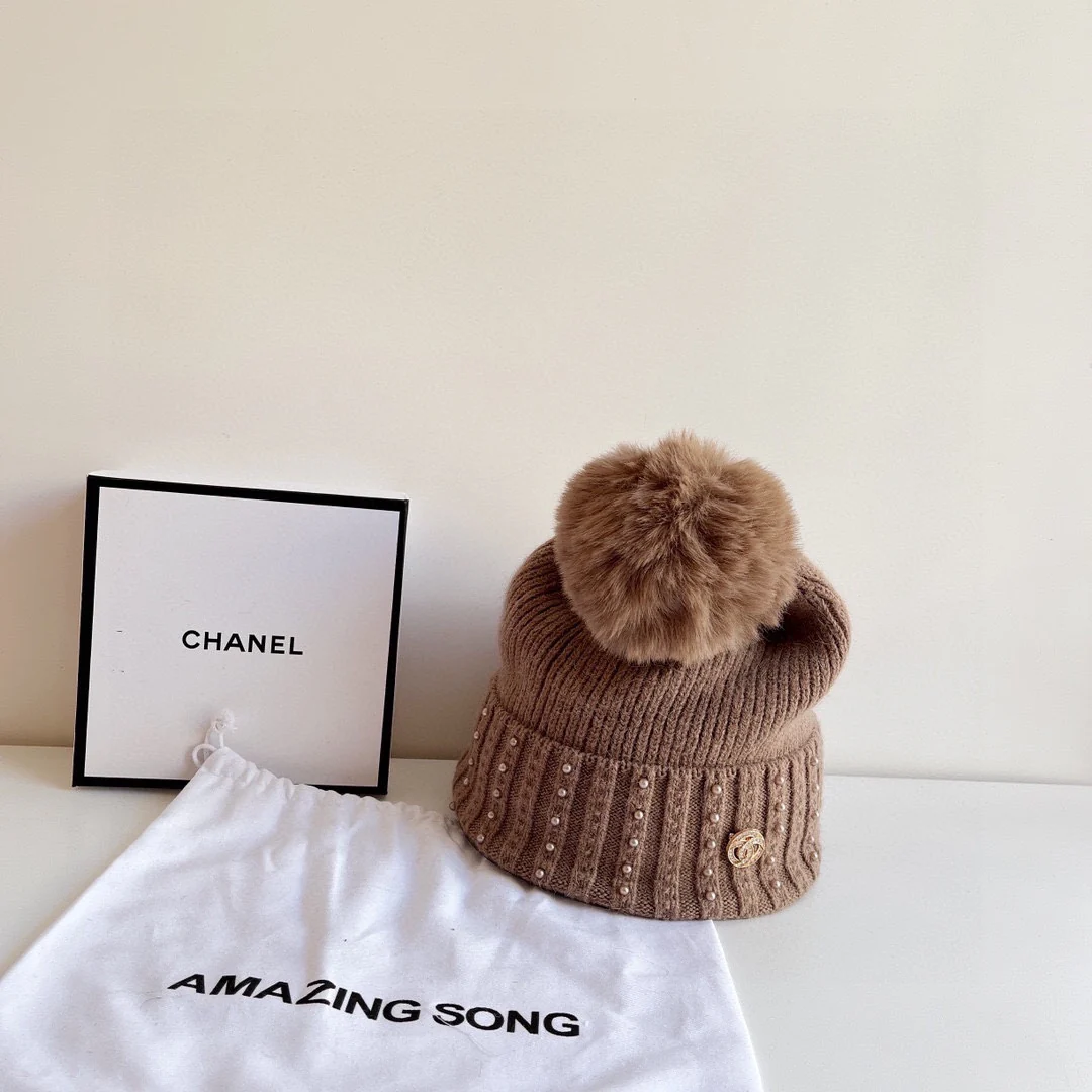 Chanel - Вязаная шапка - Коричневая