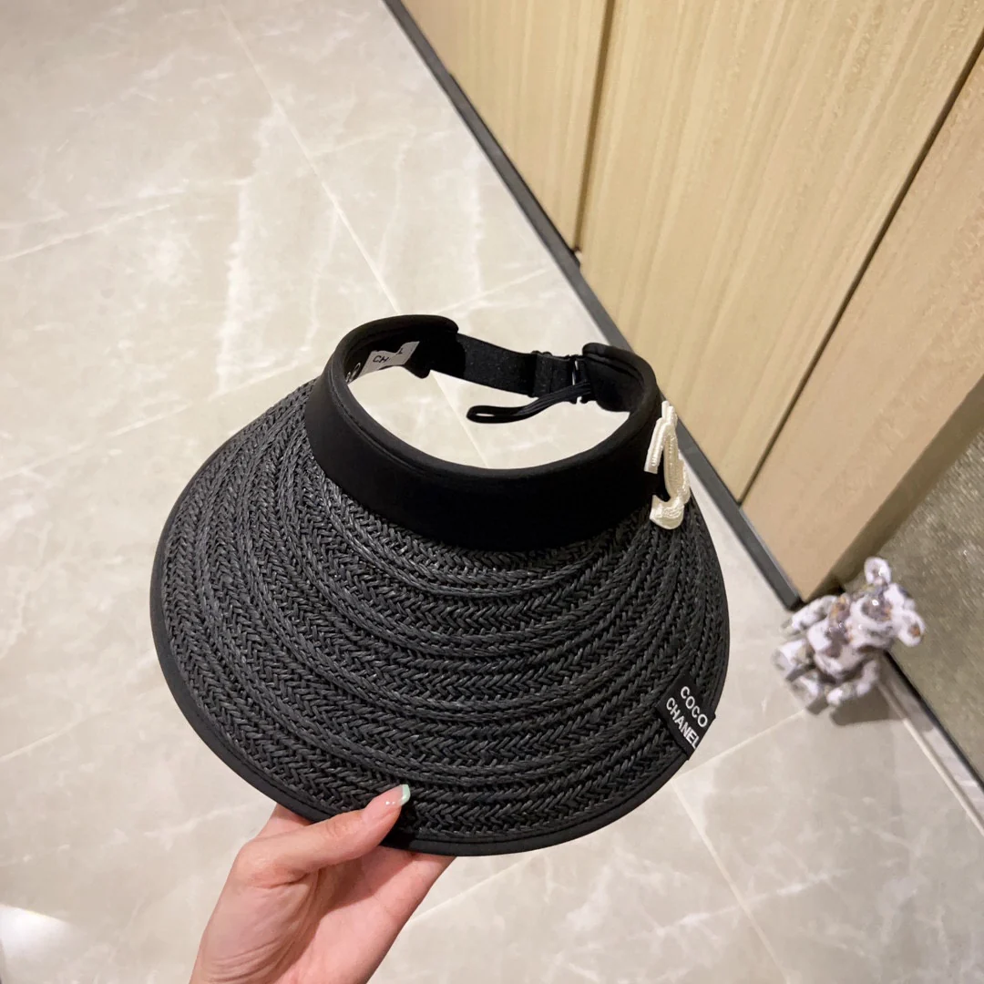 Новинка лета 2023 от Chanel - Соломенная шляпа-козырек - Солнцезащитная шляпа - Черная