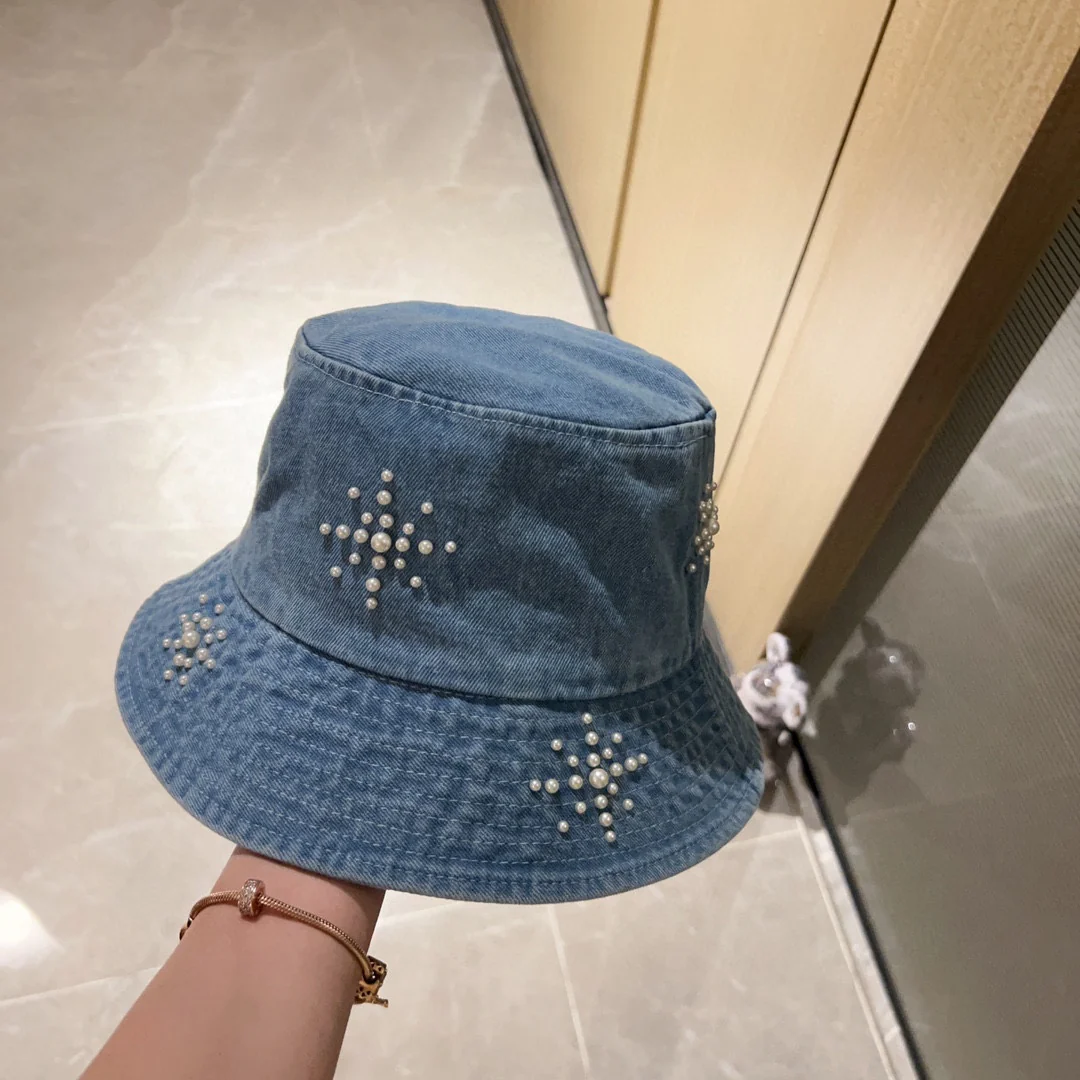 Панама Gucci 2023 года, новая модель ранней осени, из прочного денима жемчужного цвета, светло-голубая.