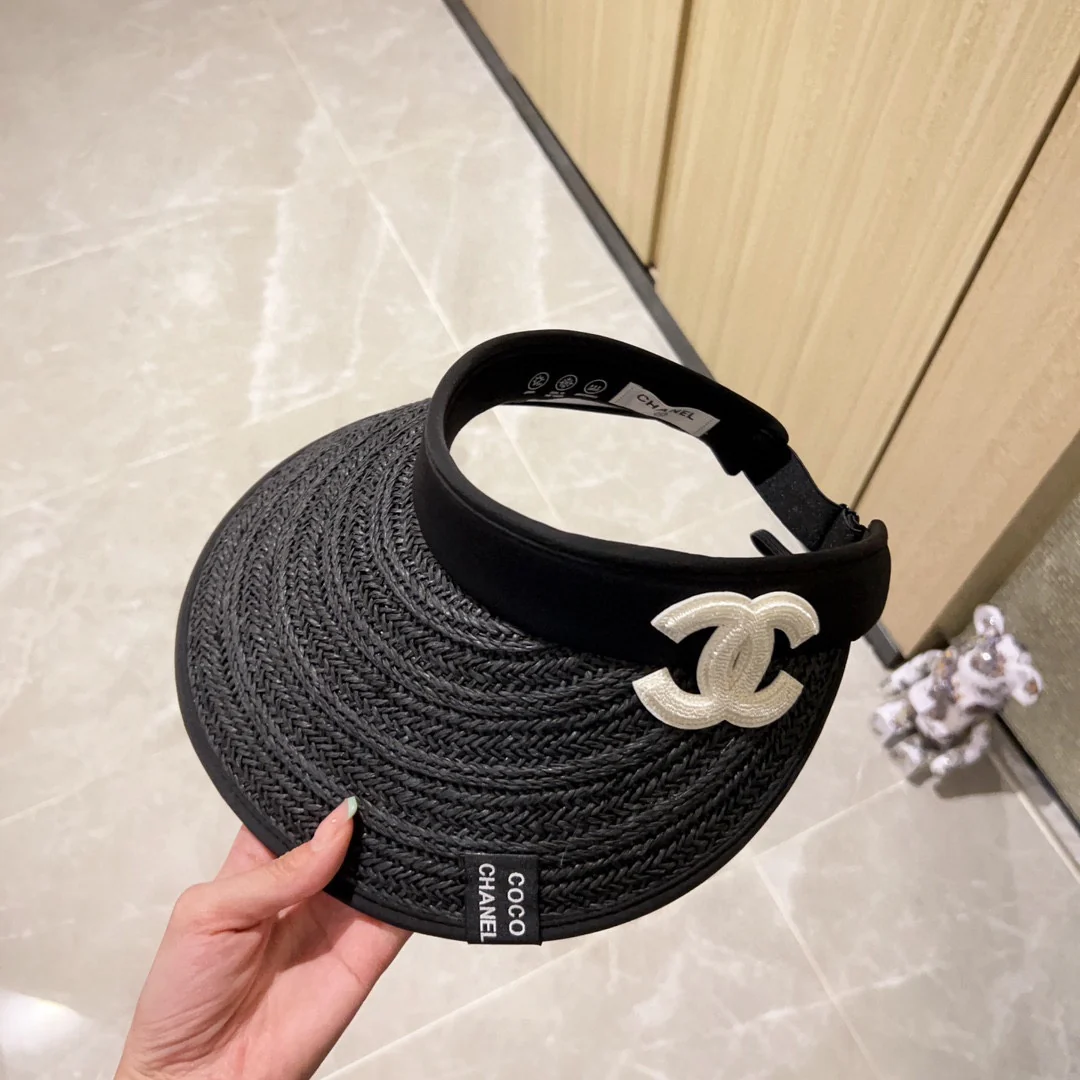 Новинка лета 2023 от Chanel - Соломенная шляпа-козырек - Солнцезащитная шляпа - Черная