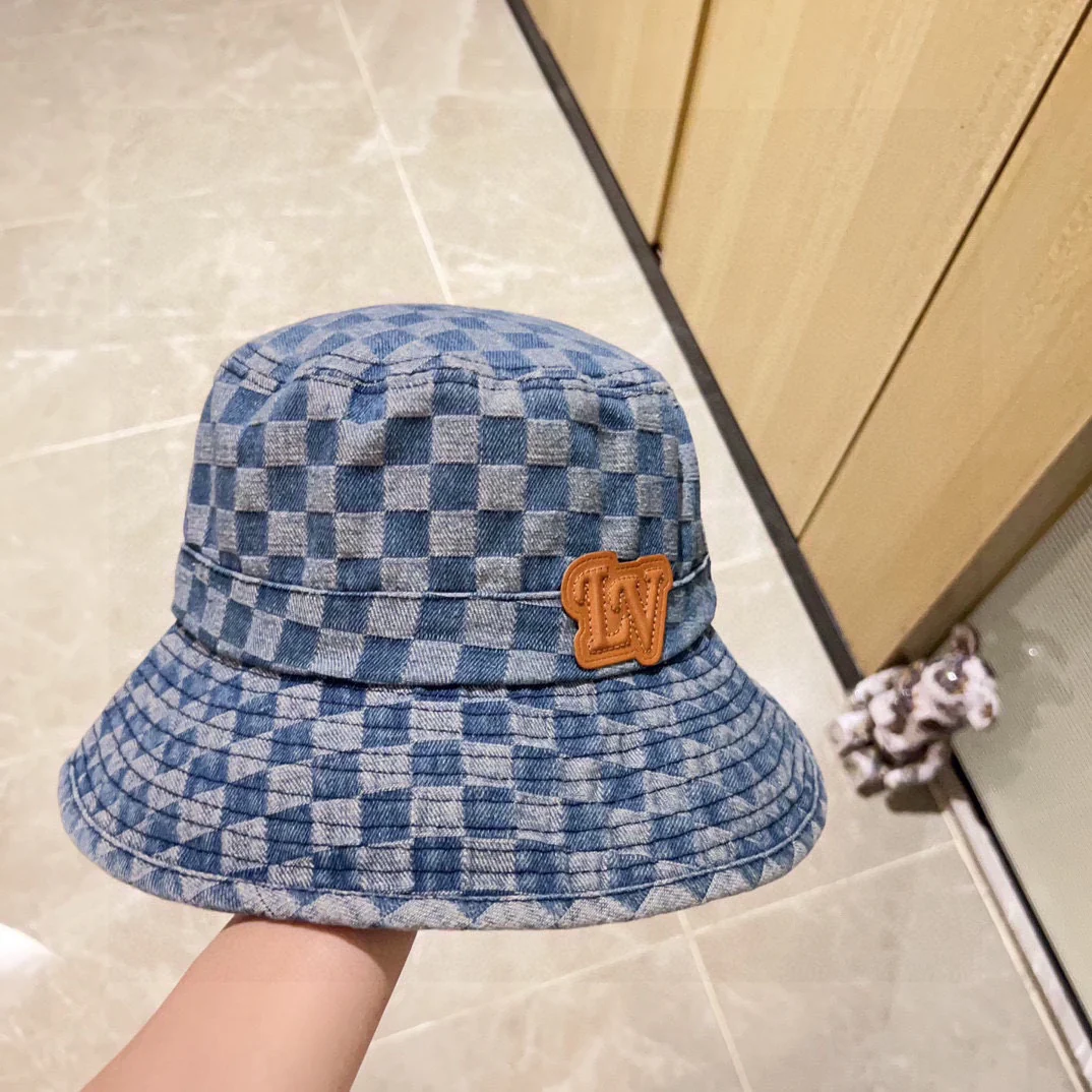 Новая модель LV 2024 - Рыбацкая шляпа в клетку Damier - Синяя