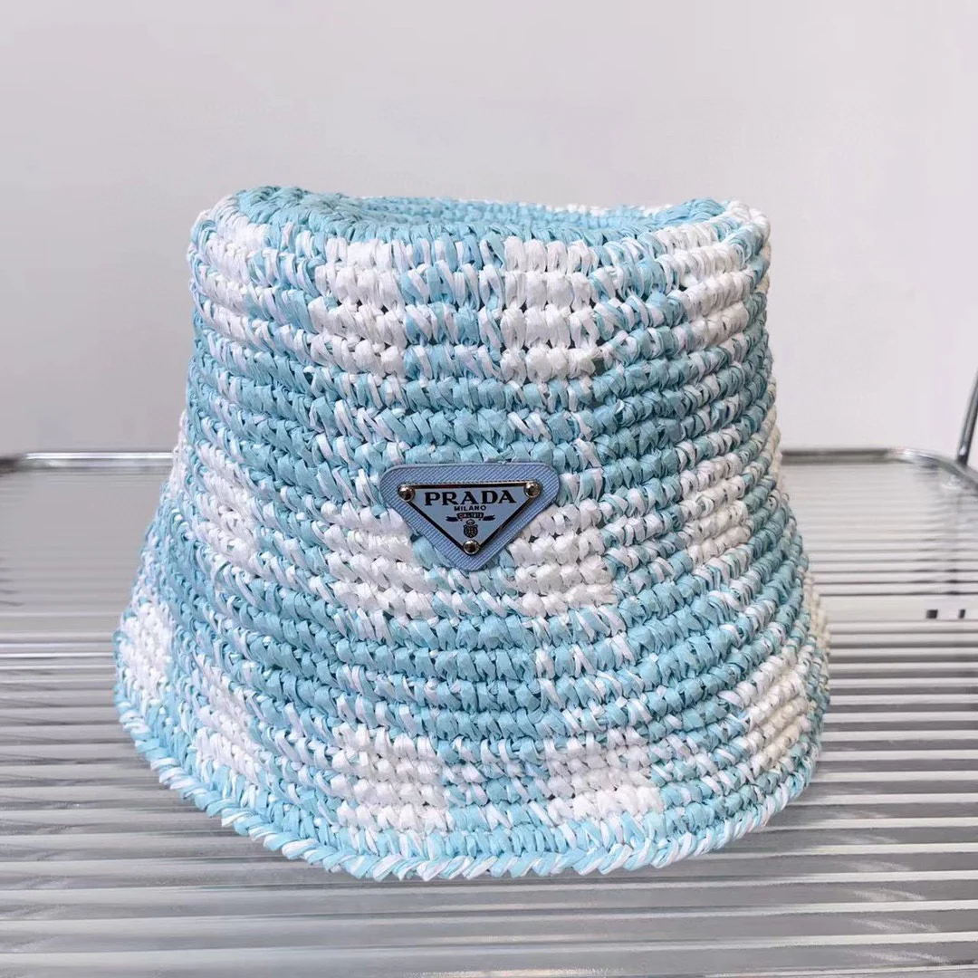 Новинки Prada весна/лето 2023 - Соломенная шляпа - Соломенная рыбацкая шляпа - Синяя