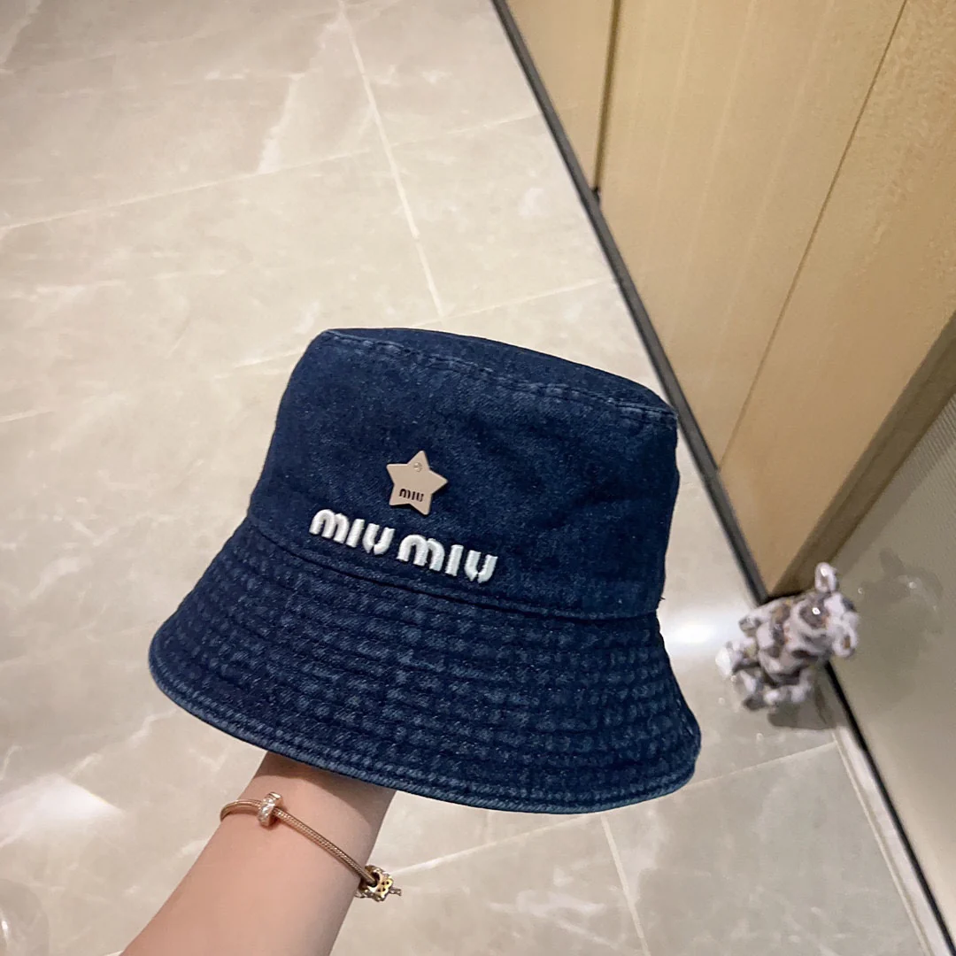 Новая простая ретро-панама Miu Miu 2023 из джинсовой ткани - синяя