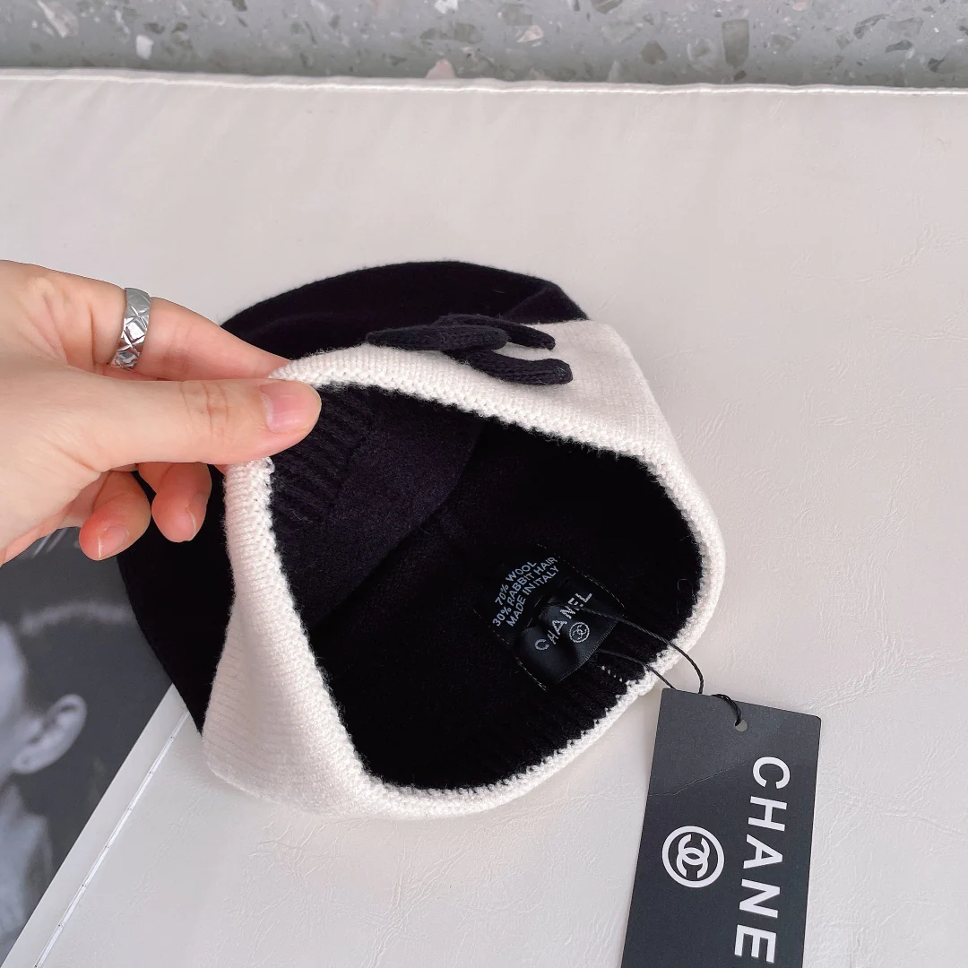 Chanel - Вязаная шапка-бини - Унисекс - Популярно на Xiaohongshu - Черная