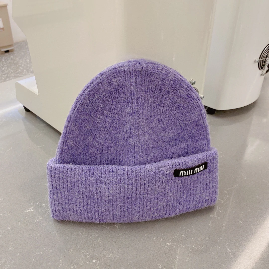 Miu Miu - Вязаная шапка-бини - Унисекс - Фиолетовая