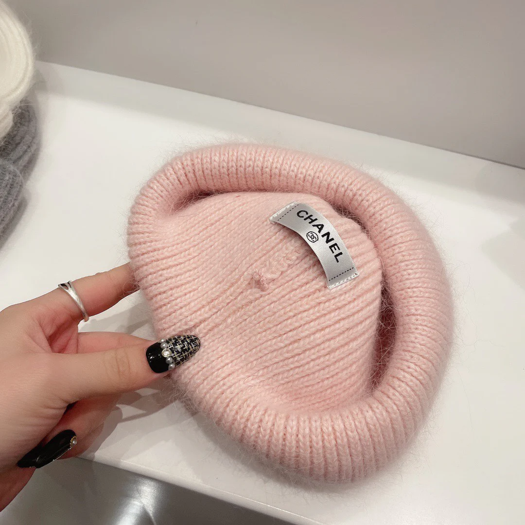 Chanel - Вязаная шапка из кроличьего меха - Розовая - 1