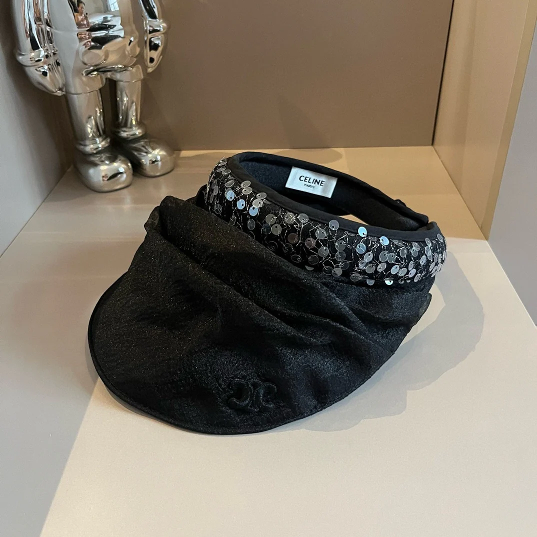 Celine - Новая шелковая шляпа от солнца с пайетками - Черная