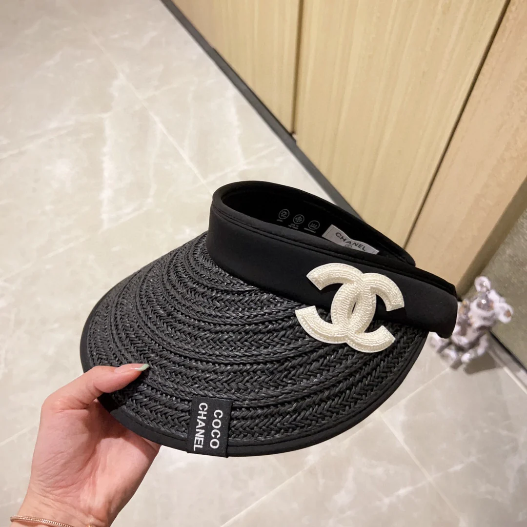 Новинка лета 2023 от Chanel - Соломенная шляпа-козырек - Солнцезащитная шляпа - Черная