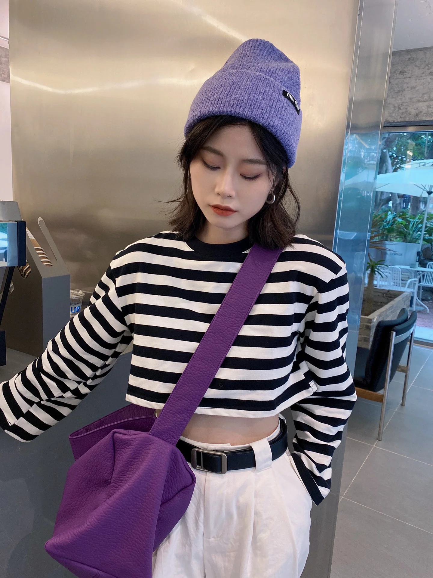 Miu Miu - Вязаная шапка-бини - Унисекс - Фиолетовая