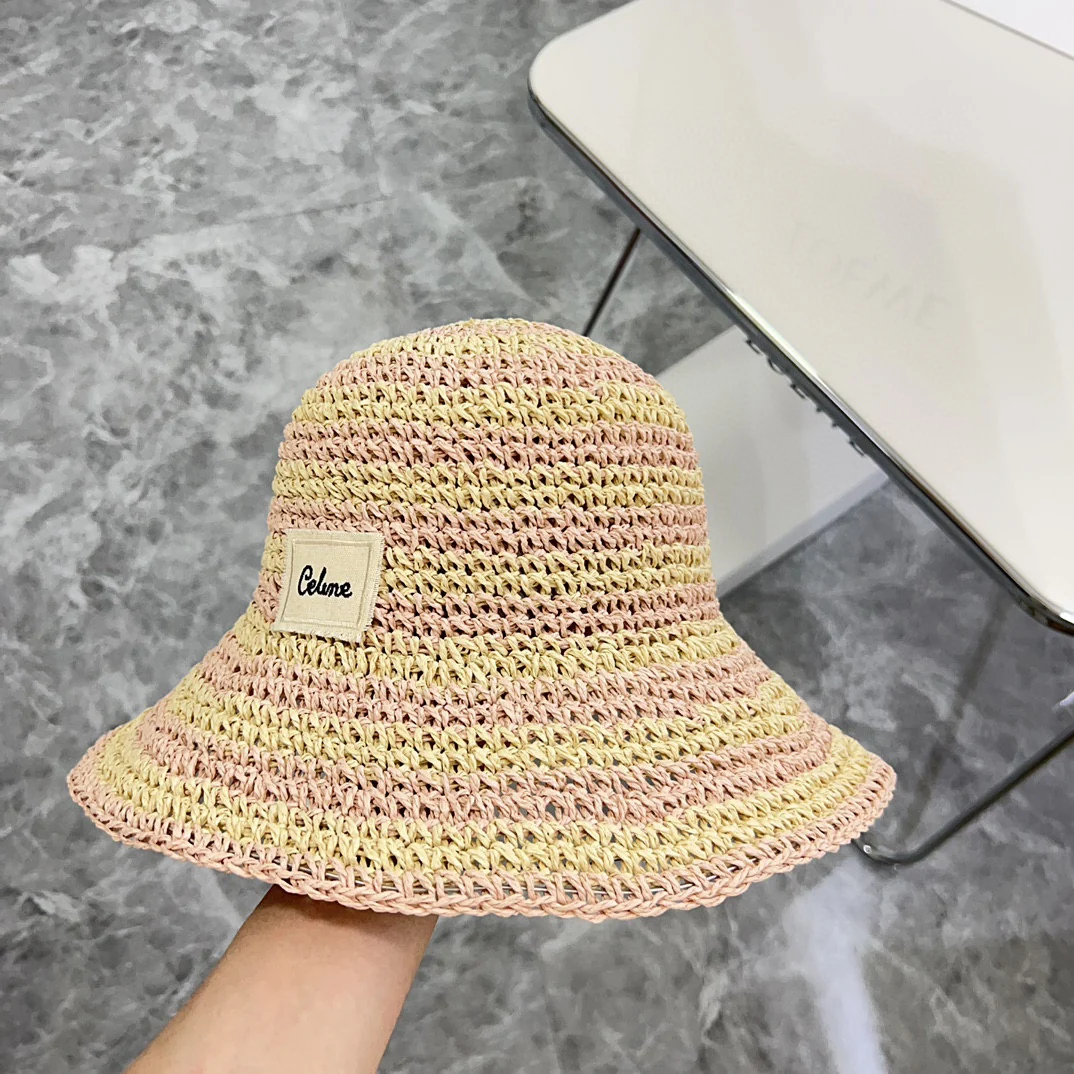 Новая панама Celine 2024 в радужном лоскутном стиле - розовая.