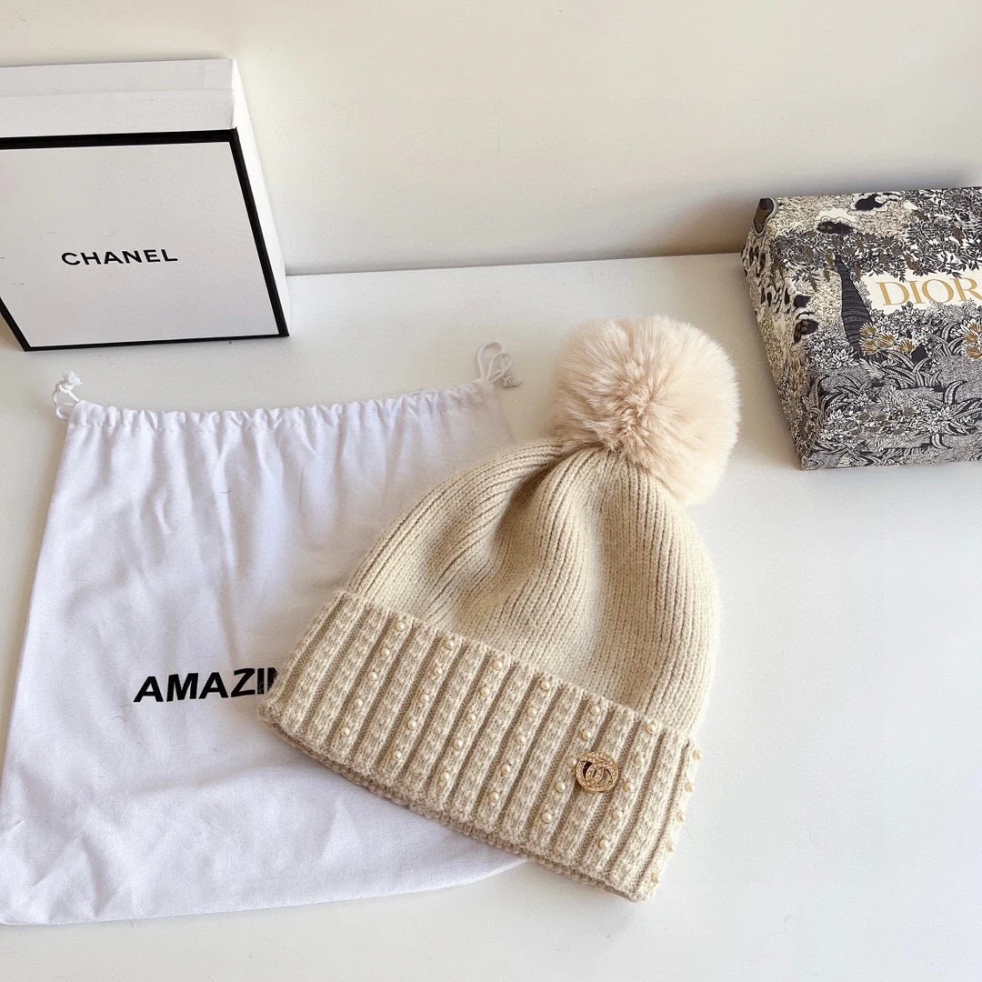 Chanel - Вязаная шапка - Бежевая