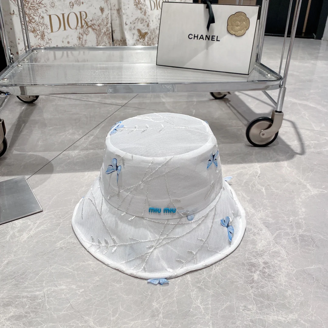 Новинка весны/лета Miu Miu 2023 — Рыбацкая шляпа из органзы — Синяя