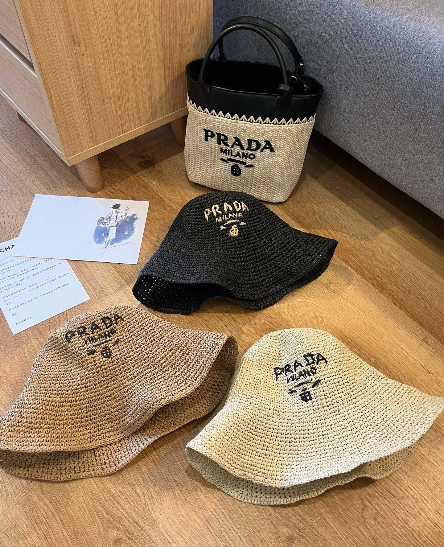 Prada - Плетеная рыбацкая шляпа - Черная