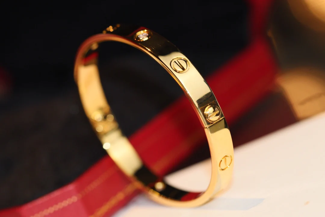 Широкий браслет Cartier Love - розовое/желтое золото - 4 бриллианта