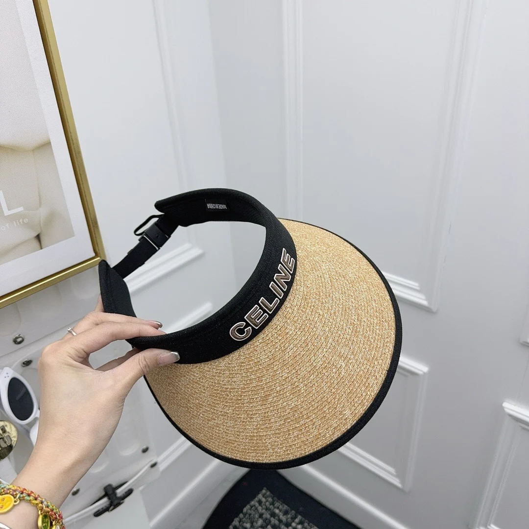 Летняя солнцезащитная шляпа Celine с новым логотипом - черная.