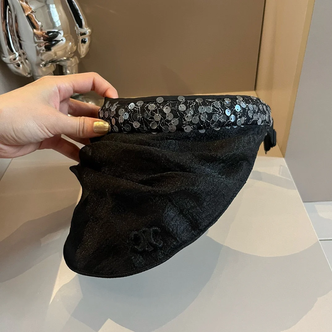 Celine - Новая шелковая шляпа от солнца с пайетками - Черная