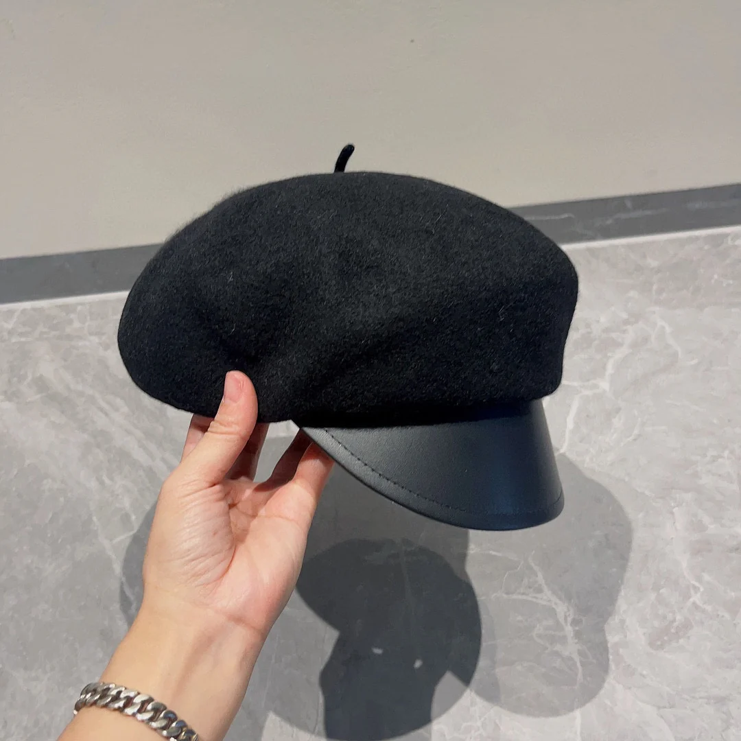 Берет Hermes из шерсти и кожи - черный