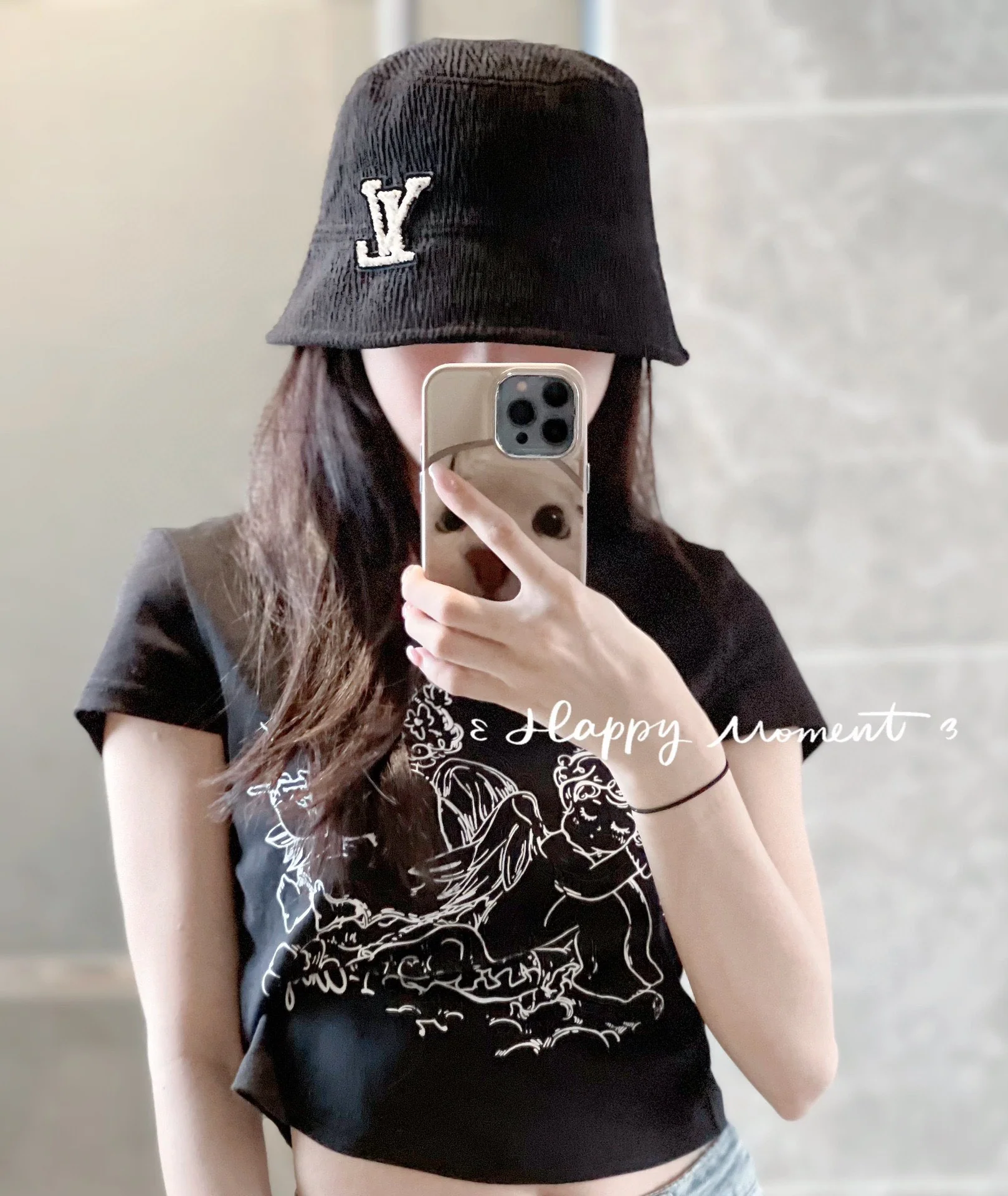 Панама LV 2023 из вельвета - черная