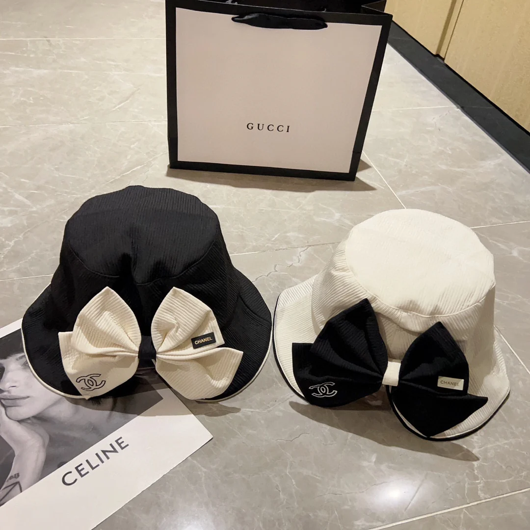 Новая большая рыбацкая шляпа Chanel 2023 года в форме бабочки, черная.