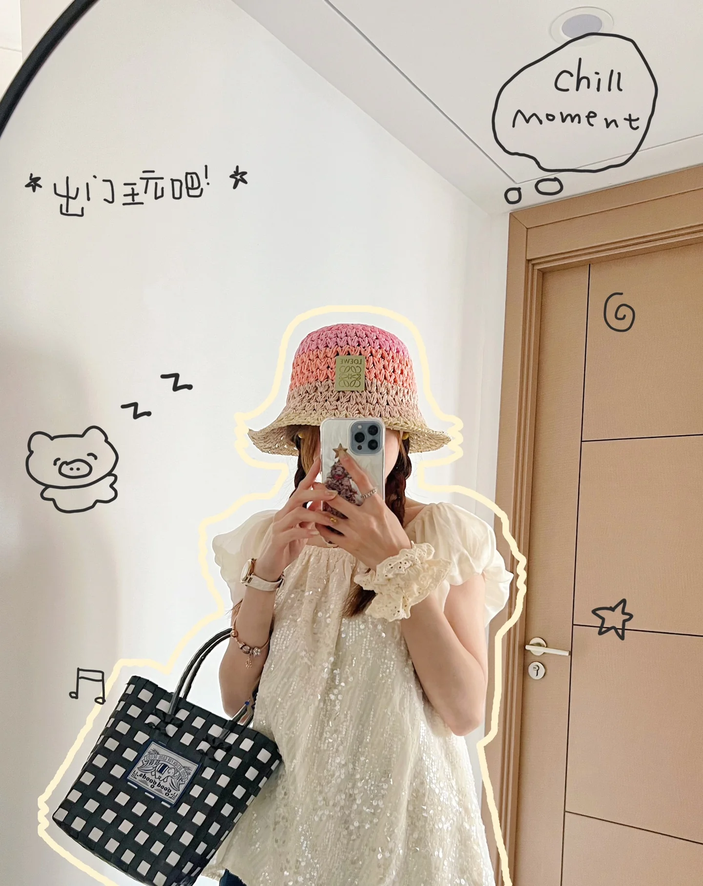 Вязаная крючком солнцезащитная шляпа LOEWE - розовая