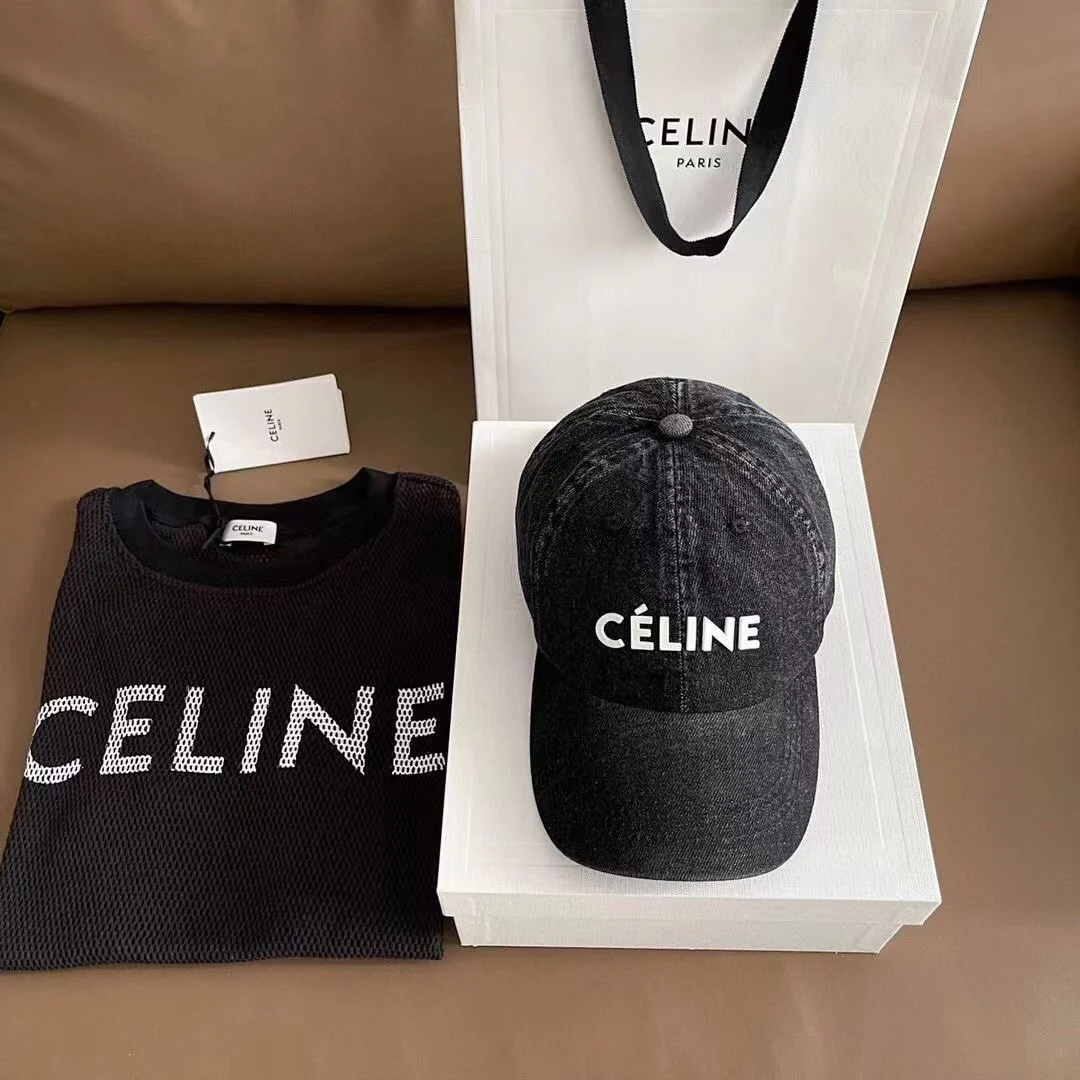 Celine - Новая минималистичная бейсболка с эффектом потертости - Черная