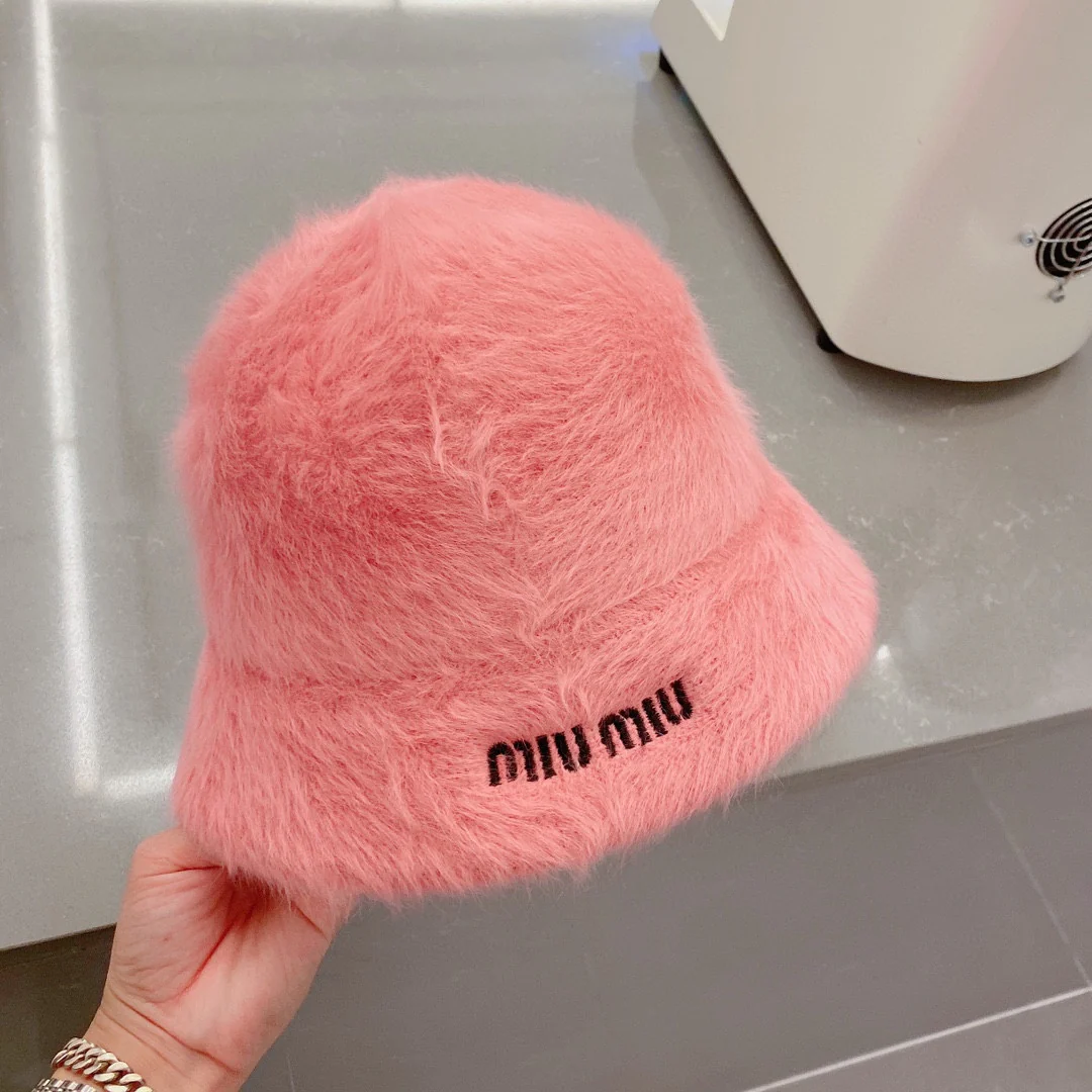 Miu Miu - Рыбацкая шляпа из кроличьего меха - Розовая - 1 шт.