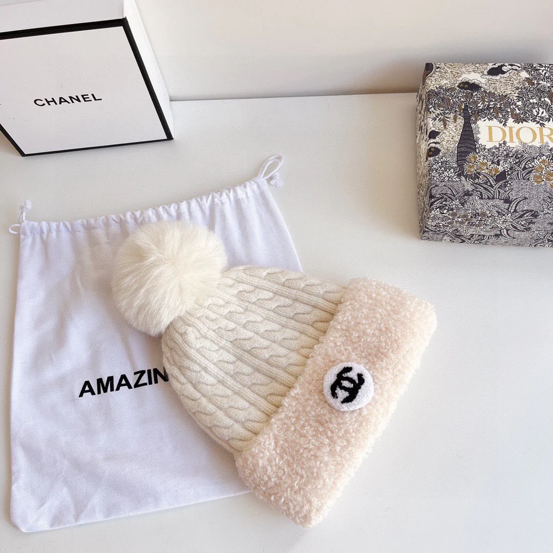 Chanel - Вязаная шапка-бини - Белая - 1