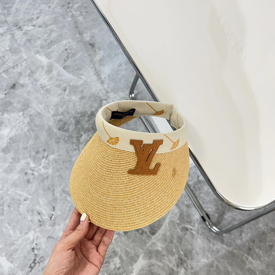 Новинка LV 2024 — Солнцезащитная шляпа из рафии — Белая