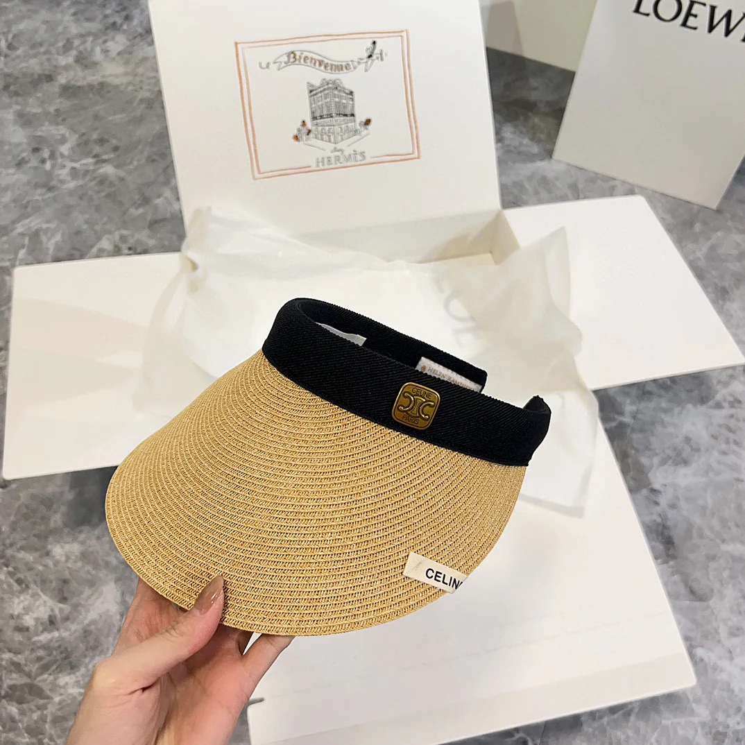 Новая плетеная солнцезащитная шляпа Celine в стиле Chanel, летняя коллекция 2024 года - черная.