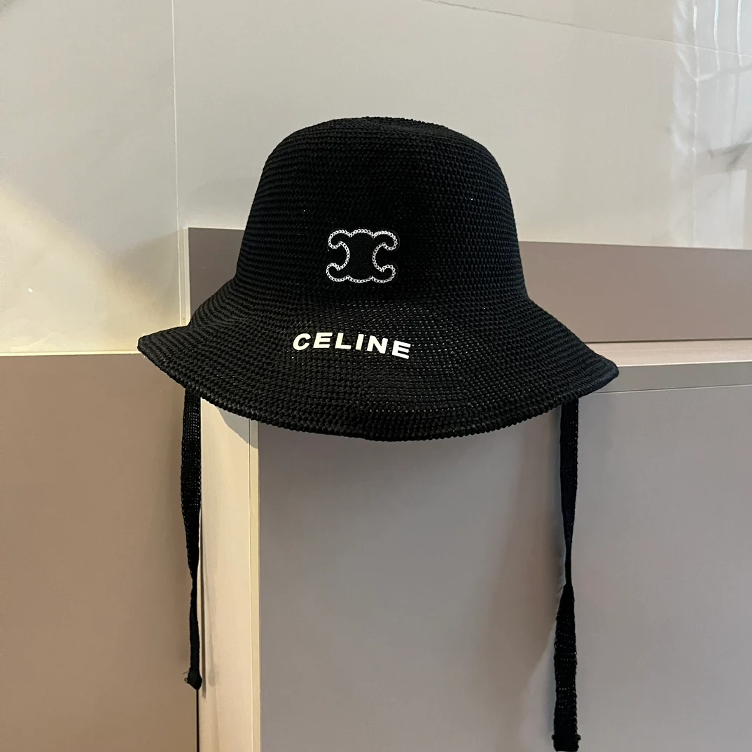 Celine - Новая ажурная плетеная рыбацкая шляпа - Черная