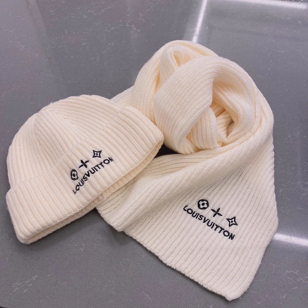 LV - Шерстяная вязаная шапка-бини - Унисекс - Белая