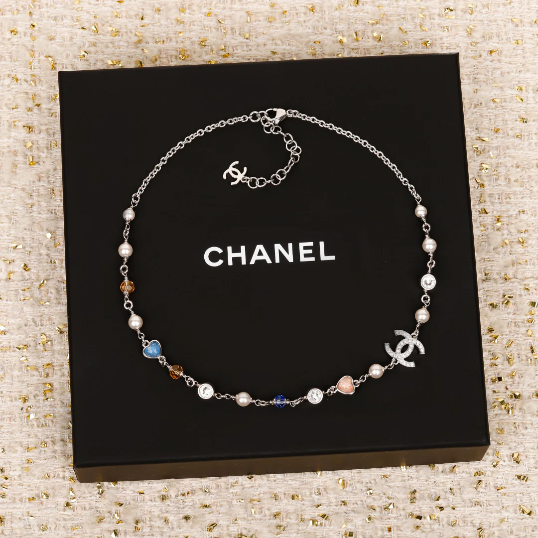 Колье Chanel Double C Heart Pearl Necklace 25p