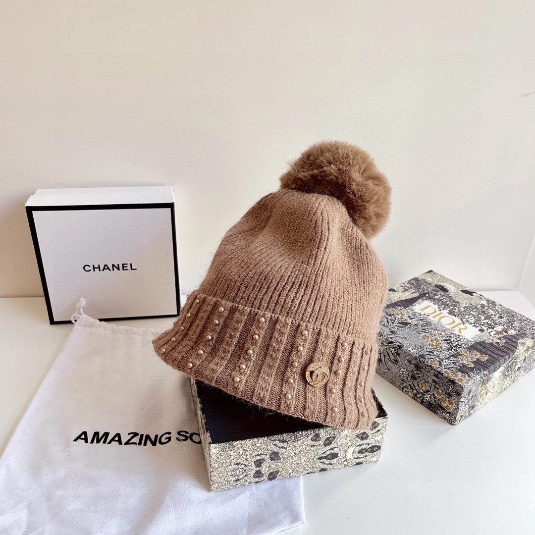 Chanel - Вязаная шапка - Коричневая