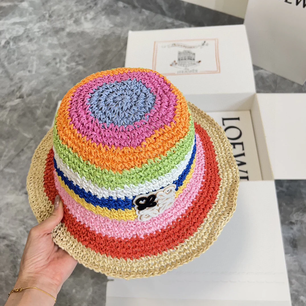 Новая плетеная рыбацкая шляпа LOEWE Rainbow 2024 — бежевая.