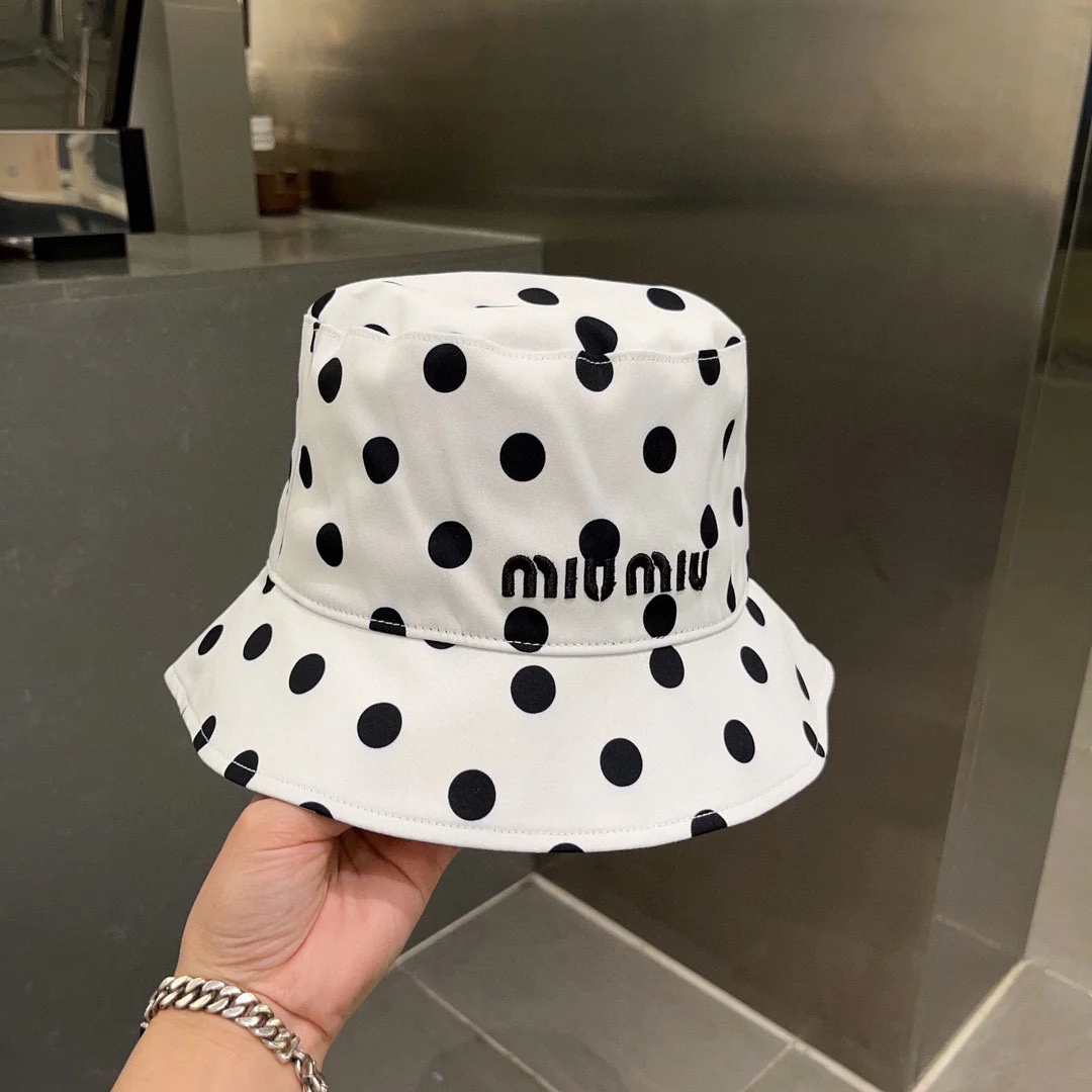 Miu Miu - Новая рыбацкая шляпа из чистого хлопка в горошек - белая