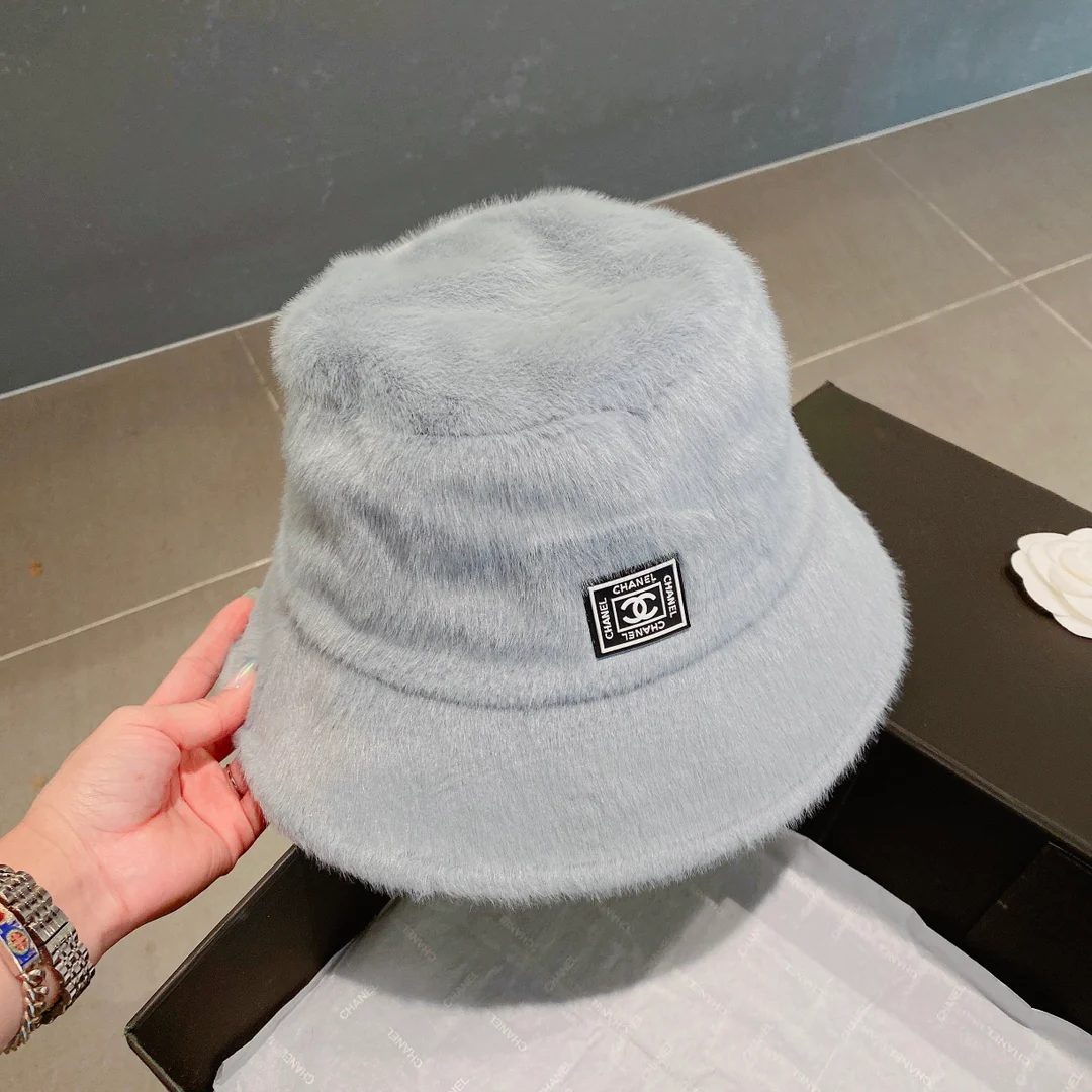 Chanel - Рыбацкая шляпа из кроличьего меха - Серо-голубая