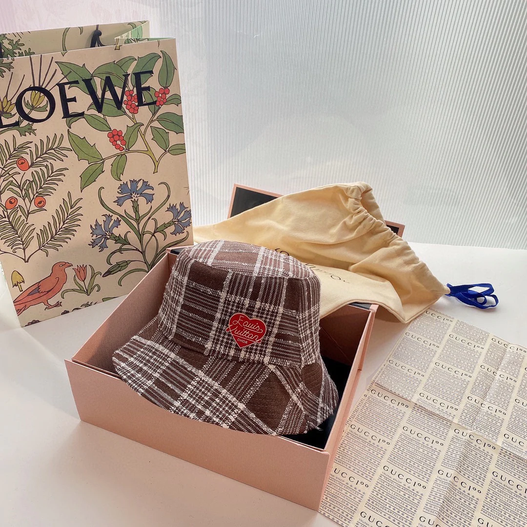 LV - Двусторонняя клетчатая рыбацкая шляпа - Коричневая