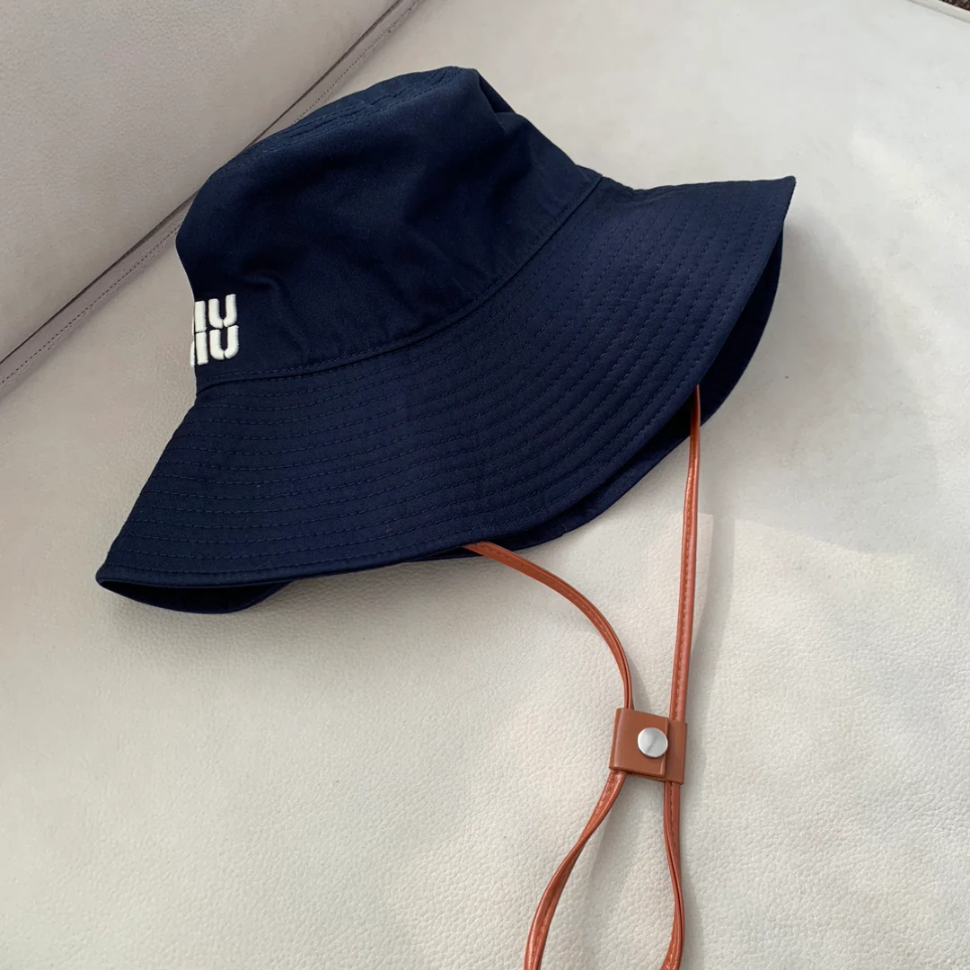 Классическая солнцезащитная шляпа Miu Miu на завязках - синяя