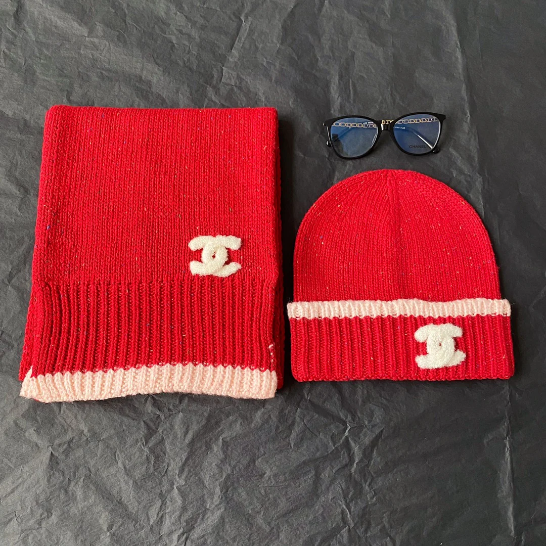 Chanel - Модная шерстяная вязаная шапка - Красная