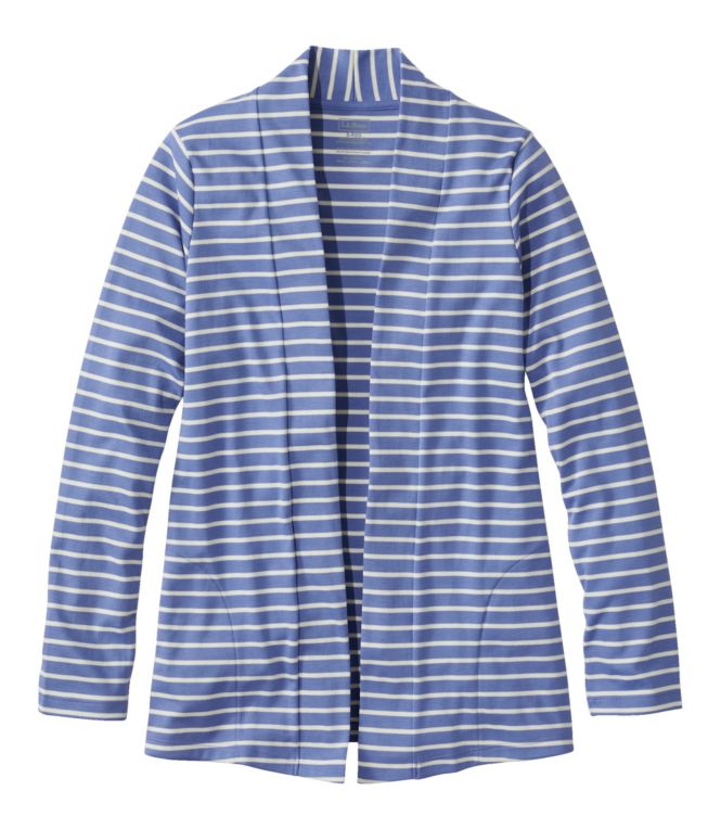 Women's Pima Cotton Open Cardigan, With Pockets Stripe